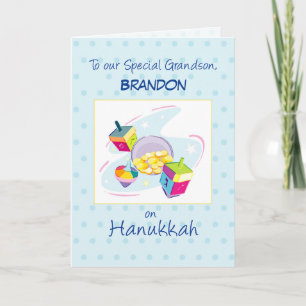 Grandson Hanukkah Customisable Name Blue Card