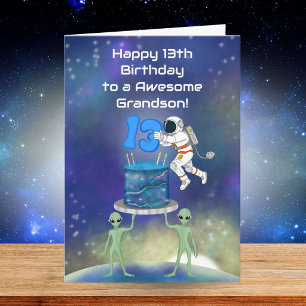 Grandson Happy 13th Birthday Astronaut with Cool  Card