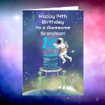 Grandson Happy 14th Birthday Astronaut with Cool  Card<br><div class="desc">A bold space adventure sets the tone for this 14th birthday card for a grandson,  complete with a cosmic cake,  vibrant stars,  and a cool astronaut scene. Designed for teens who love space,  science,  and creativity,  this standout card makes turning fourteen feel exciting and unforgettable.</div>