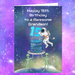 Grandson Happy 15th Birthday Astronaut with Cool  Card<br><div class="desc">Turn his special day into a galactic celebration with this fun 15th birthday grandson card,  featuring a detailed space scene,  floating astronaut,  and glowing birthday cake. Perfect for teens who enjoy space themes and imaginative designs,  this card brings energy,  personality,  and birthday fun together.</div>