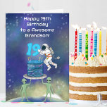 Grandson Happy 19th Birthday Astronaut with Cool  Card<br><div class="desc">Send him into his final teen year with this fun and vibrant 19th birthday card for a grandson,  featuring a playful astronaut,  cosmic cake,  and colourful galaxy backdrop. Designed for young adults who still enjoy a sense of wonder,  this unique card celebrates nineteen with energy,  creativity,  and excitement.</div>
