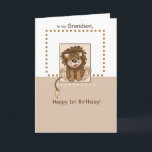 Grandson, Happy 1st Birthday Baby Lion Card<br><div class="desc">A brown card with a cute baby lion fronting this card. Perfect to send with your wishes for your grandson’s first birthday!</div>