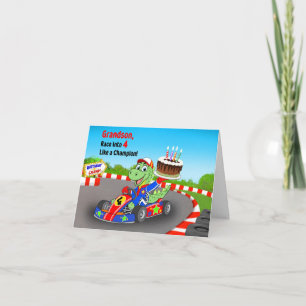 Grandson Happy 4th Birthday Dinosaur Race Car Card