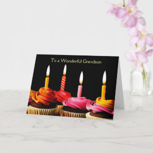 Grandson Happy Birthday Cupcakes and Candles Card