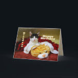 Grandson Happy Birthday Kitten with Toy Tiger Card<br><div class="desc">You can personalise this card with your grandson's name and age.  "Dearest Grandson,  Hope your birthday is purr-fectly meow-velous!"</div>