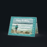 GRANDSON - Happy Birthday - Man and Ocean Waves Card<br><div class="desc">This card with a man looking out at the ocean waves is a birthday card with an upbeat and inspirational theme.  Inside text is totally customizable.  To see more of this design,  type in,  or cut and paste into Zazzle's search box:  jaclinart birthday man ocean wave</div>