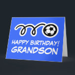 Grandson Happy Birthday soccer sport greeting card<br><div class="desc">Grandson Happy Birthday soccer sport greeting card.
Cute kids card with sporty design for boy or girl.
Personalise with custom name and background colour.
Cheerful card for son,  grandchild,  grandchildren,  daughter,  granddaughter,  children etc.
Also available as big oversized cards.</div>