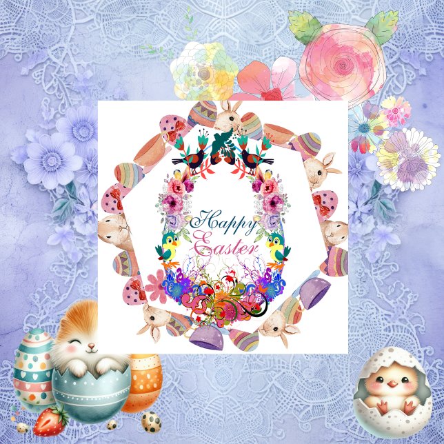 Grandson Happy Easter Egg Bunny Frame Birds Floral Holiday Card (Grandson Happy Easter Egg Bunny Frame Birds Floral Holiday Card)