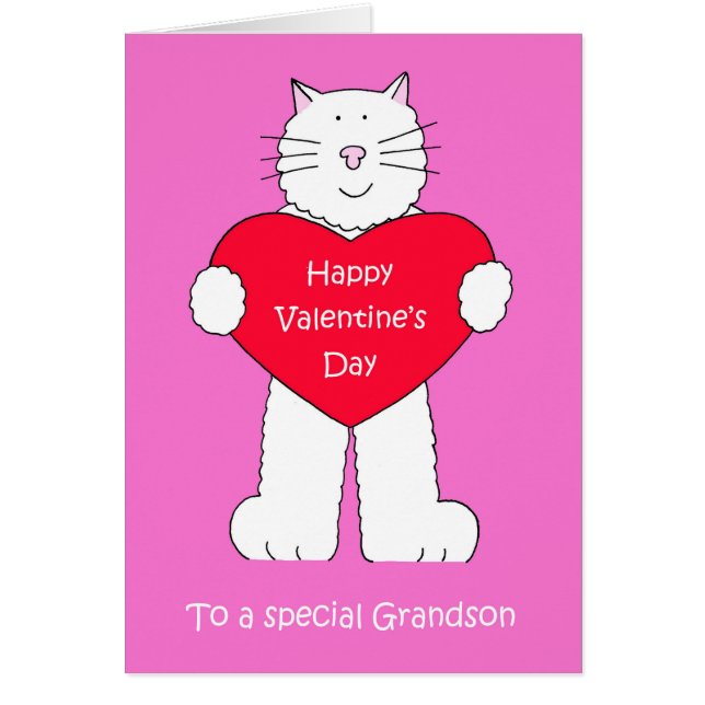 Grandson Happy Valentines Day Cartoon Cat (Front)