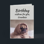 Grandson Humour Birthday Wisdom Cute Pug Dog Card<br><div class="desc">Birthday wisdom for your Grandson from the cute Pug in a Rug.   Fun animal Birthday cards</div>