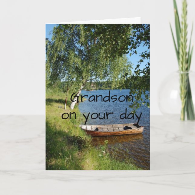GRANDSON IS WISHED "A DAY AT THE LAKE  CARD (Front)