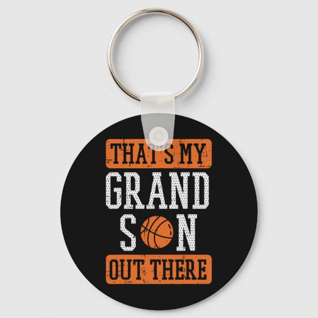 Grandson Out There Basketball Grandma Grandpa Men  Key Ring (Front)