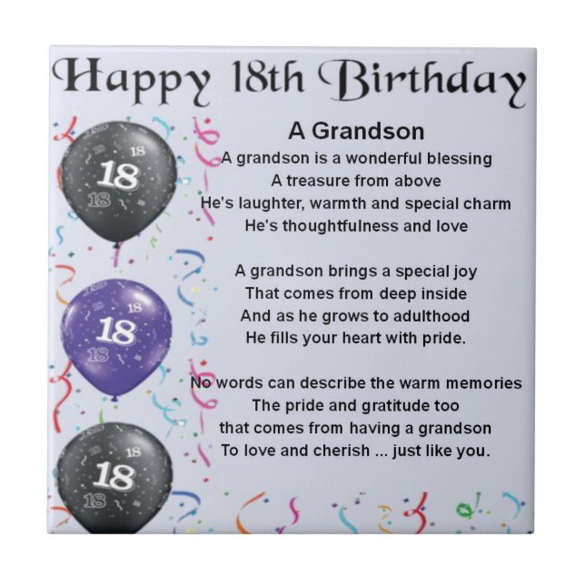 Grandson Poem - 18th Birthday Tile (Front)