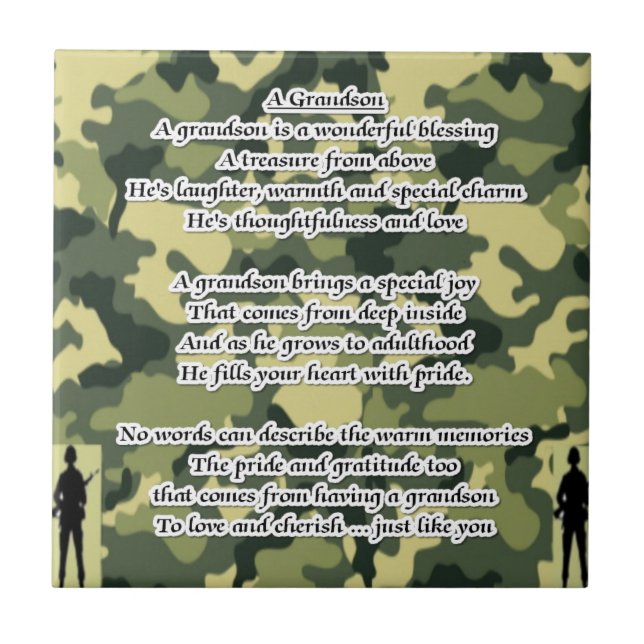 Grandson Poem Army Camouflage Tile (Front)