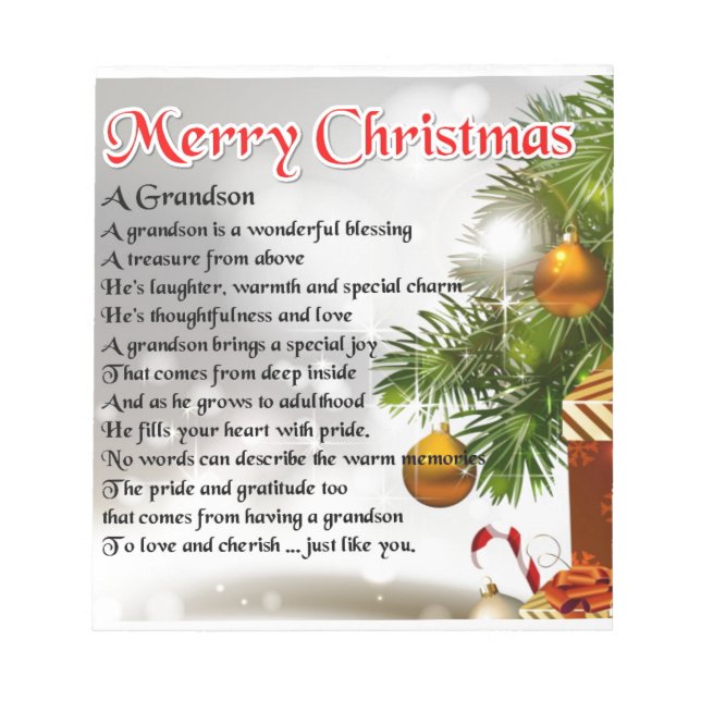 Grandson Poem - Christmas Design Notepad (Front)