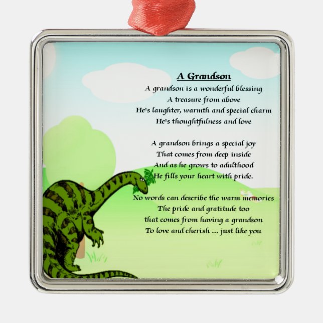 Grandson Poem - Dinosaur Metal Tree Decoration (Front)