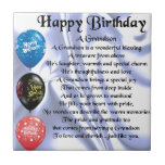 Grandson Poem  -  Happy Birthday Tile<br><div class="desc">A great gift for a grandson on his birthday</div>