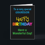 Grandson Rainbow Colours on Black Birthday Card<br><div class="desc">A colourful Birthday Card for a Grandson,  with brightly coloured lettering on a black background,  the word 'happy' in yellow and the word 'birthday' in rainbow colours.</div>