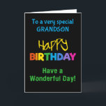 Grandson Rainbow Colours on Black Birthday Card<br><div class="desc">A colourful Birthday Card for a Grandson,  with brightly coloured lettering on a black background,  the word 'happy' in yellow and the word 'birthday' in rainbow colours.</div>