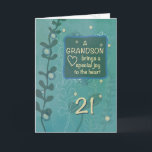 Grandson Religious 21st Birthday Green Hand Drawn Card<br><div class="desc">As he enters adulthood you should send you grandson this card as he becomes 21 years old and to remind him that he is greatly loved and a blessings to all. This card with a hand drawn look will surely put a smile on his handsome face.</div>