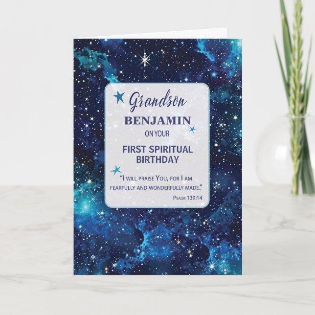 Grandson Religious Birthday Celestial Sky Card (Front)