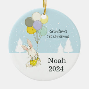 Grandson’s First Christmas Cute Bunny Rabbit Ceramic Tree Decoration
