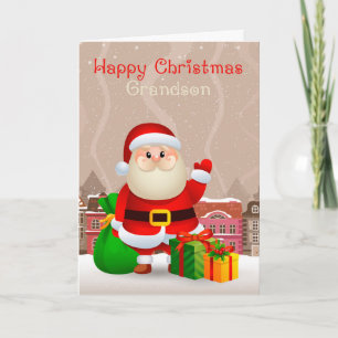 Grandson Santa With Sack And Gifts, Greeting Card