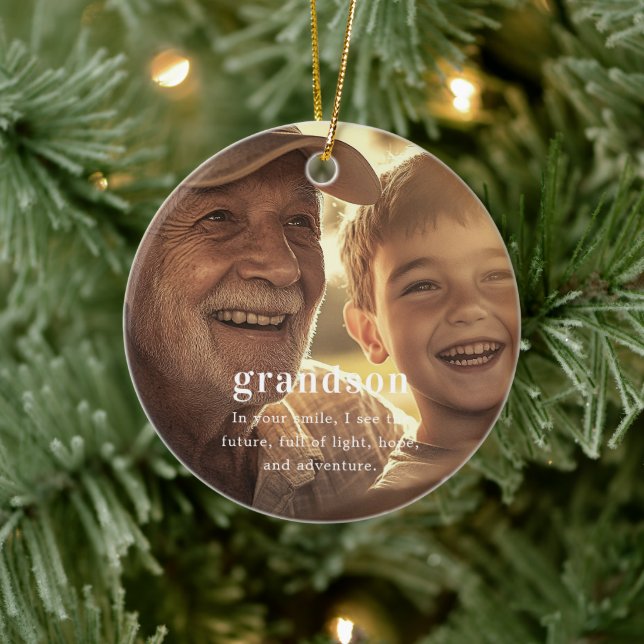 Grandson | Sentimental Photo Keepsake Christmas Ceramic Tree Decoration (Tree)