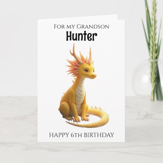 Grandson Six Year old Dragon Birthday Card (Front)
