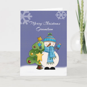 Grandson Snowman Christmas Card