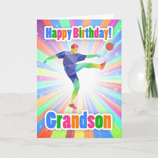 Grandson Soccer Player Birthday Colorful Abstract Card (Front)
