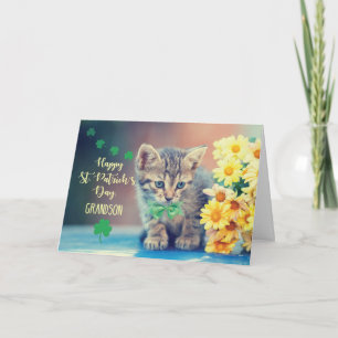 Grandson St. Patrick’s Day Kitten w/ Yellow Daisie Card
