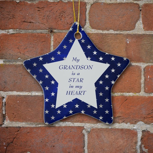 Grandson Star Pattern Keepsake Ceramic Tree Decoration (Creator Uploaded)