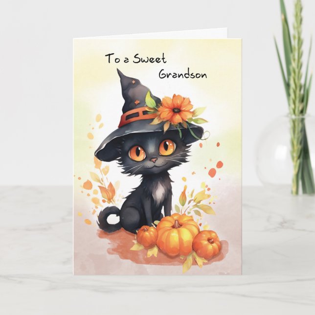 Grandson Sweet Halloween Cat Card (Front)