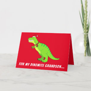 Grandson: T-Rex in Santa Hat for Christmas! Holiday Card