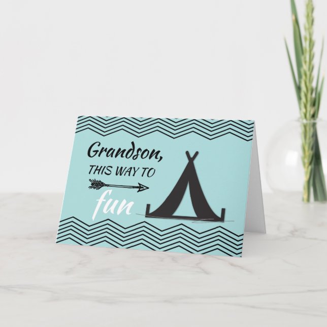 Grandson Thinking of You at Camp Tent and Arrow  Card (Front)