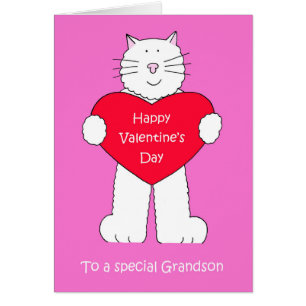 Grandson Valentine cute cat with heart.