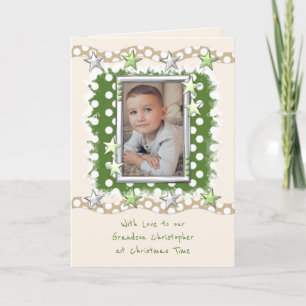 Grandson with love at Christmas green Holiday Card