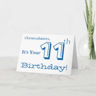 Grandson's 11th birthday greeting in blue & white. card