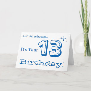 Grandson's 13th greeting in blue & white. card