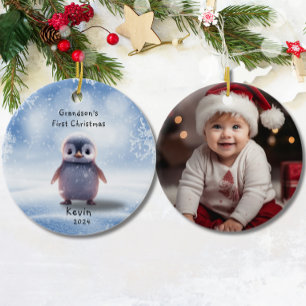 Grandson's 1st Christmas Cute Penguin Ceramic Tree Decoration