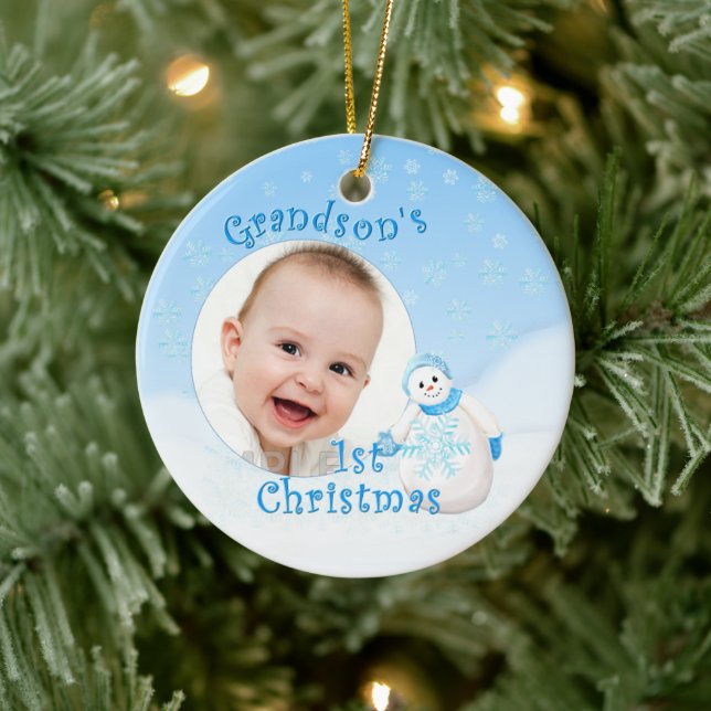 Grandson's 1st Christmas Snowman Ceramic Tree Decoration (Tree)