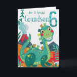 Grandson's 6th Birthday Card - Happy Dinosaur<br><div class="desc">You can personalise this birthday card for a boy inside.</div>