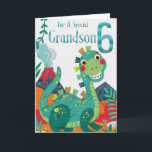 Grandson's 6th Birthday Card - Happy Dinosaur<br><div class="desc">You can personalise this birthday card for a boy inside.</div>