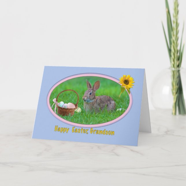 Grandson's Easter Card with Bunny and Eggs (Front)