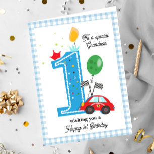Grandson's First Birthday Racing Car Greeting Card