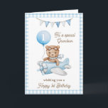 Grandson's First Birthday Teddy Bear Greeting Card<br><div class="desc">Grandson's First Birthday Teddy Bear Greeting Card. Celebrate your Grandson's first birthday with this adorable watercolor Teddy Bear. Customise it for your grandson or add their name for a personalised touch. Perfect for kids, this whimsical card brings joyful wishes and a sense of wonder to their birthday celebration. Make their...</div>