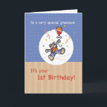 Grandson's First Birthday with Bear and Balloon Card<br><div class="desc">This cute teddy bear is flying away on his balloon to wish your grandson a happy first birthday!</div>