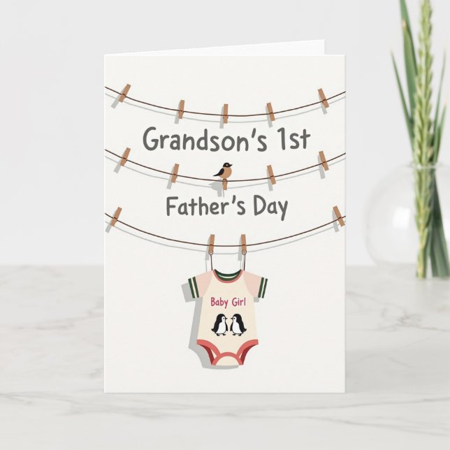 Grandsons First Cute Fathers Day Card (Front)