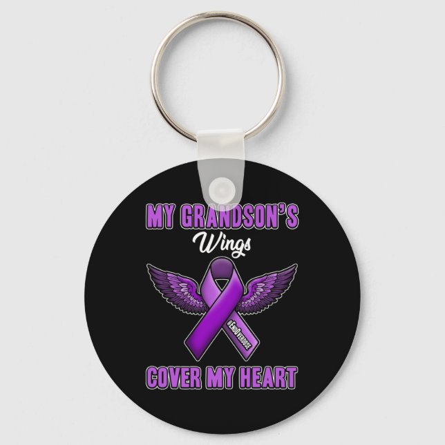 Grandson's Wings Cover My Heart End Overdose  Key Ring (Front)